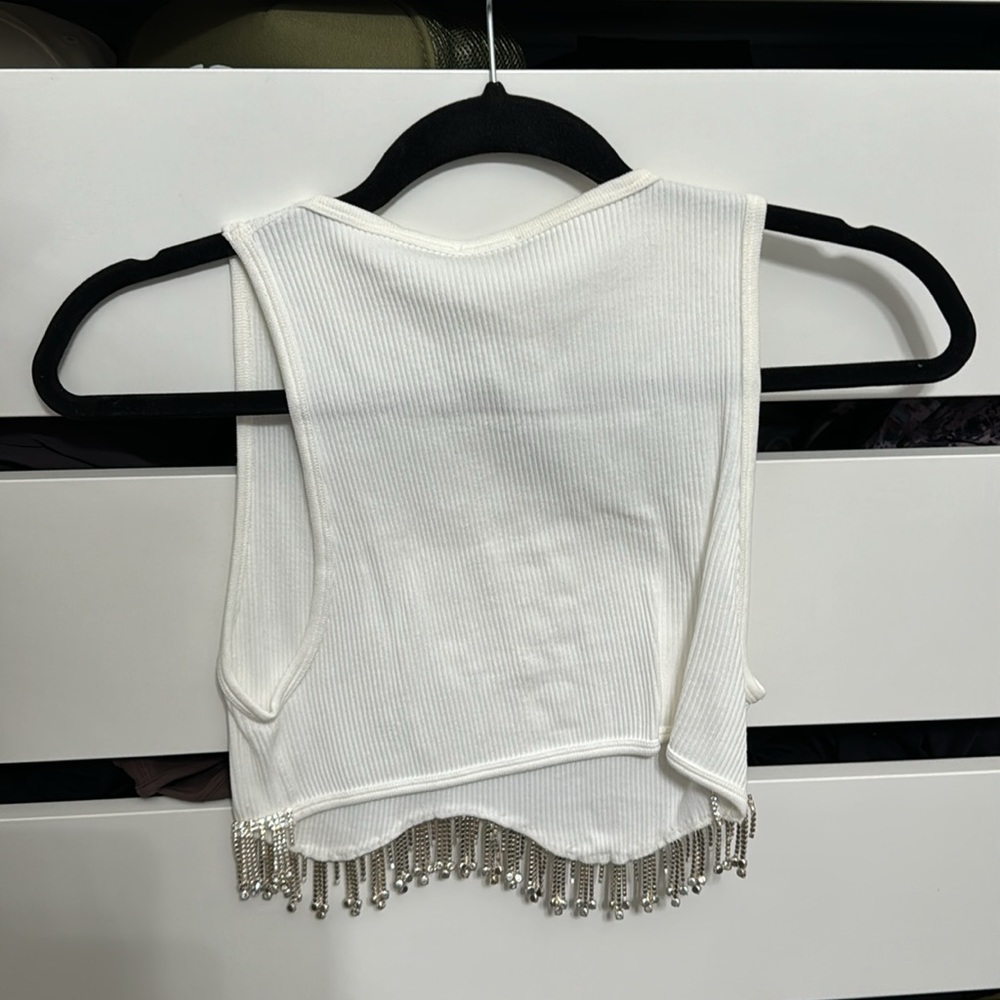 ZARA RHINESTONE HEM CROP TOP CONTOUR TANK - Picture 4 of 5